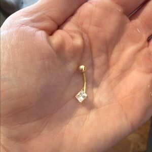 Gold-Tone Belly Button Ring with Square Clear Gem